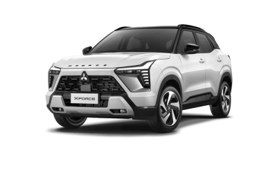 mitsubishi xforce putih tampak depan samping